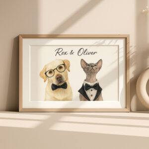 Personalized Pet Portrait of Rex and Oliver in Stylish Watercolor Design