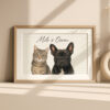 Custom Pet Portrait Art Featuring a Cat and French Bulldog named Milo and Oscar in Modern Frame