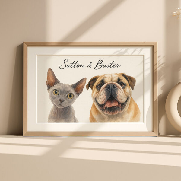 Custom Pet Portrait Art of Cat and Dog Personalization for Home Decor