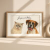 Custom Pet Portrait of Your Cat and Dog in Watercolor Style Featuring Jasper and Max