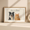 Personalized Watercolor Pet Portrait of Dog and Cat Framed Art for Home Decor