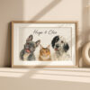 Personalized Pet Portrait Art Featuring Dogs and Cats in Watercolor Style for Home Decor