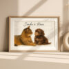 Personalized Pet Art Print of Cat and Dog in Warm Watercolor Style with Names Simba and Rosie