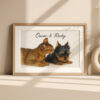 Personalized Pet Portrait Art Featuring a Cat and Dog Named Oscar and Rocky in a Modern Frame