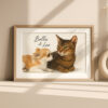 Personalized Pet Portrait Wall Art Featuring a Cat and Dog Illustration for Home Decor