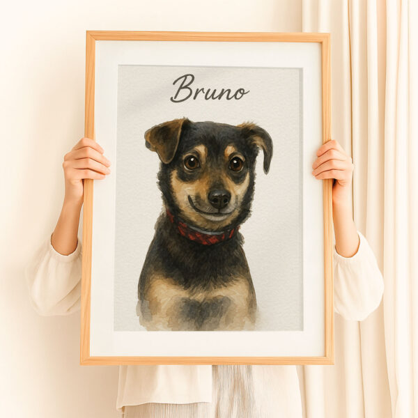 Personalized Pet Portrait of Dog Bruno in Watercolor Style Framed Art Print - Image 8