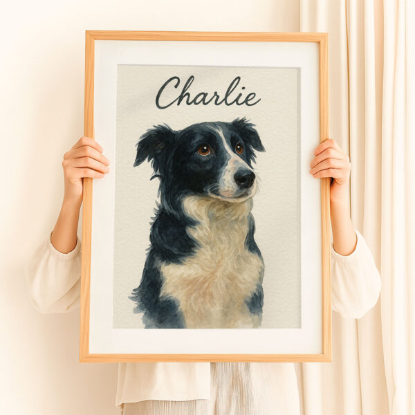 Personalized Pet Portrait of Your Dog Charlie in Stylish Watercolor Frame Art - Image 8