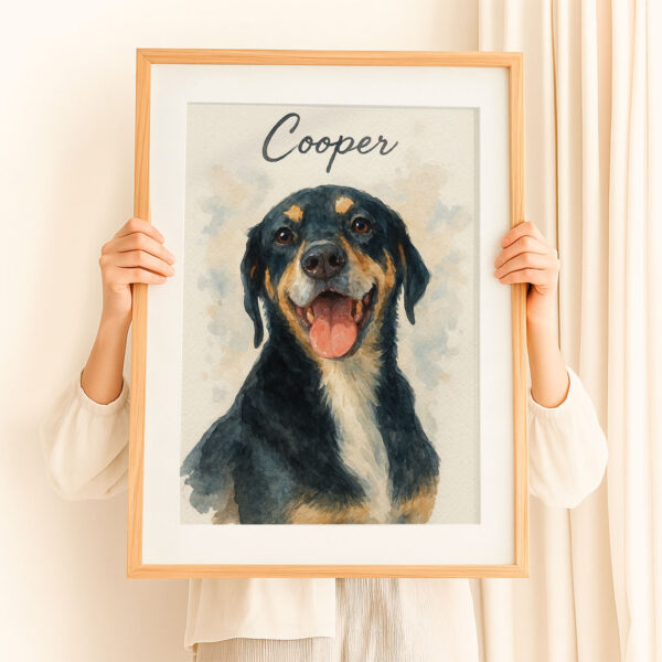 Custom Watercolor Pet Portrait of a Happy Dog Named Cooper in a Stylish Frame - Image 8
