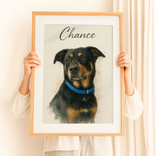 Personalized Dog Portrait Artwork Featuring Chance the Rottweiler in Watercolor Style Frame Decor - Image 8
