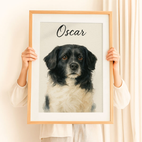 Custom Pet Portrait of Oscar in Beautiful Watercolor Style Framed Art Print - Image 8
