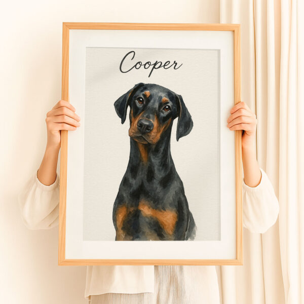Custom Dog Portrait for Pet Lovers Featuring a Doberman Named Cooper in Elegant Framed Design - Image 8