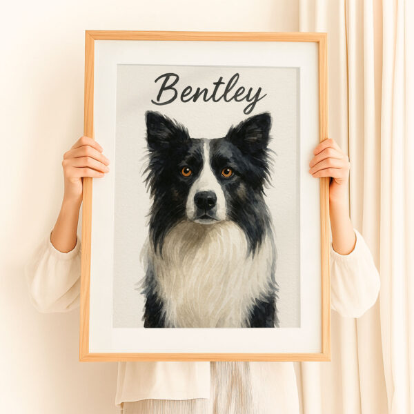 Personalized Dog Portrait of Bentley Featuring a Stylish Black and White Border Collie Design - Image 8