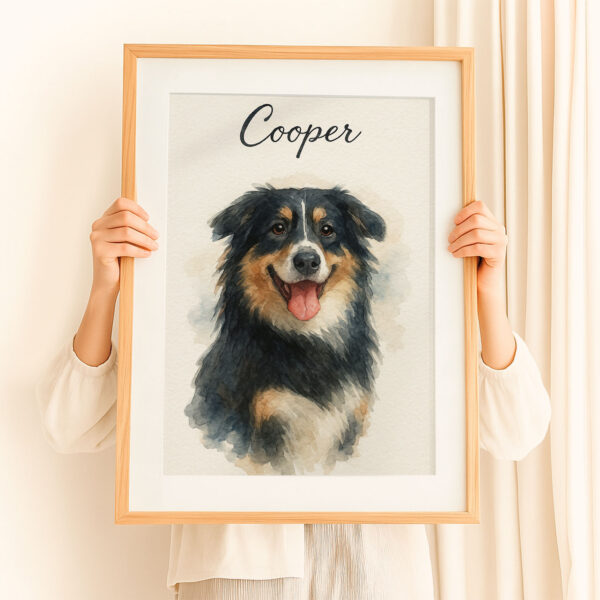 Custom Watercolor Pet Portrait of Your Dog Cooper in a Stylish Frame for Home Decor - Image 8