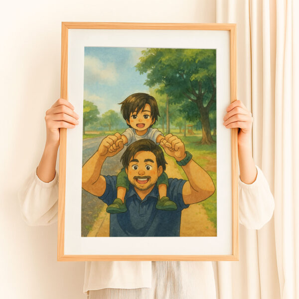 Father and Son Framed Art Print Cute Cartoon Style Family Bonding Decoration - Image 8