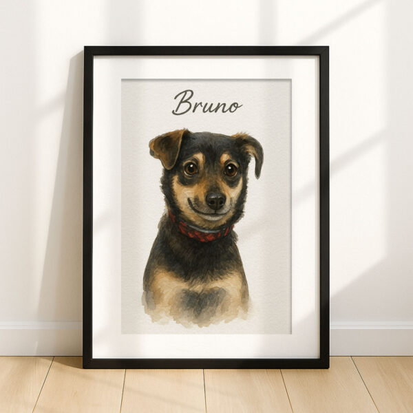 Personalized Pet Portrait of Dog Bruno in Watercolor Style Framed Art Print - Image 7