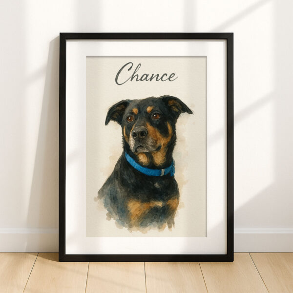 Personalized Dog Portrait Artwork Featuring Chance the Rottweiler in Watercolor Style Frame Decor - Image 7