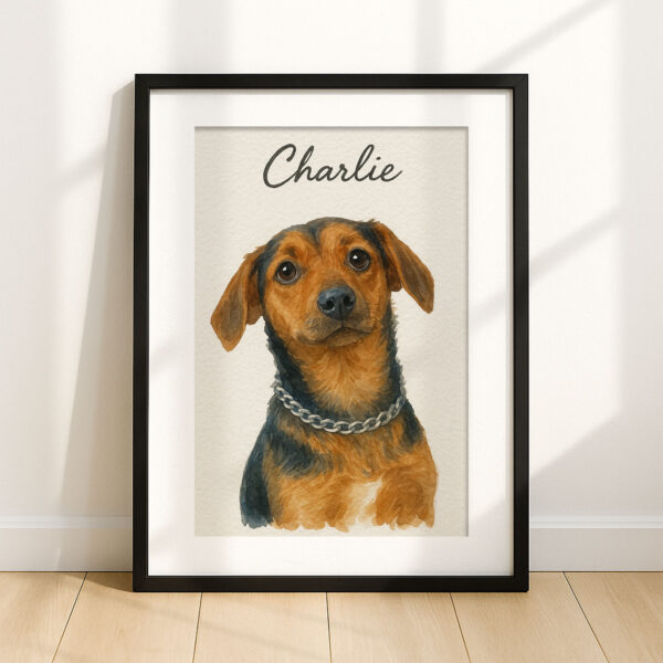 Personalized Dog Portrait Print for Pet Lovers - Charlie Dog Watercolor Artwork in Elegant Framed Design - Image 7