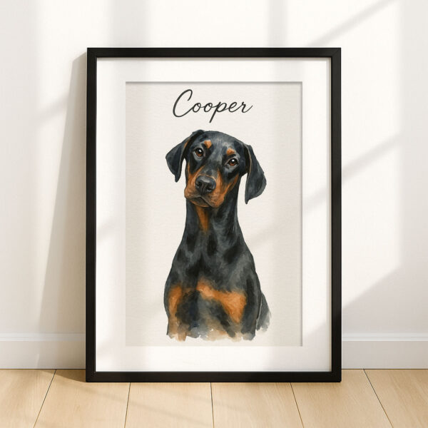 Custom Dog Portrait for Pet Lovers Featuring a Doberman Named Cooper in Elegant Framed Design - Image 7