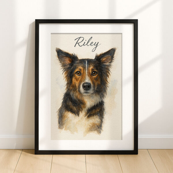 Customizable Watercolor Dog Portrait Framed Art with Pet Name Riley for Home Decor - Image 7