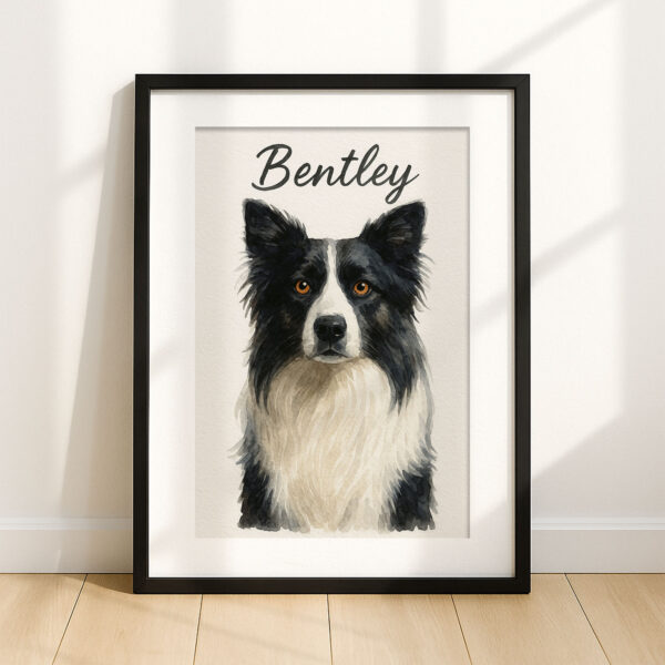 Personalized Dog Portrait of Bentley Featuring a Stylish Black and White Border Collie Design - Image 7