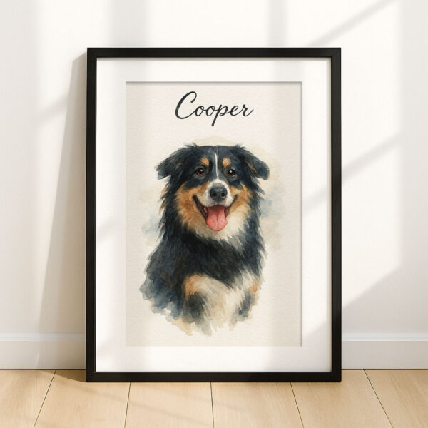 Custom Watercolor Pet Portrait of Your Dog Cooper in a Stylish Frame for Home Decor - Image 7