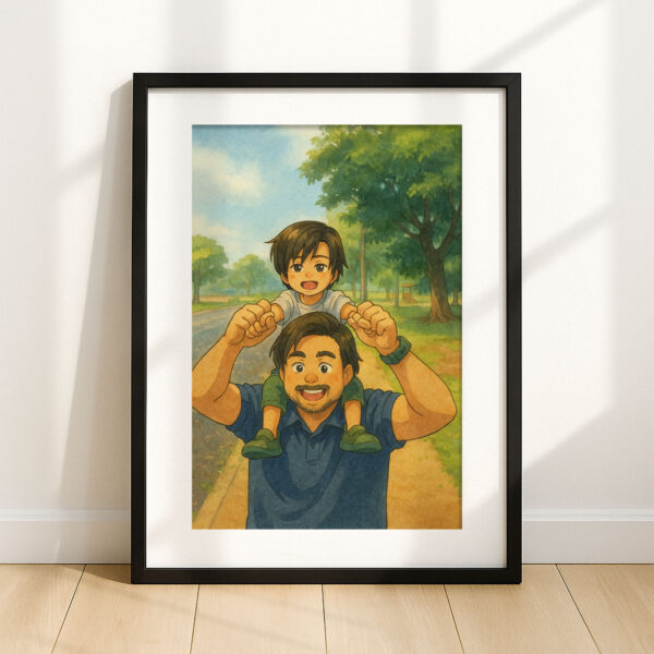 Father and Son Framed Art Print Cute Cartoon Style Family Bonding Decoration - Image 7
