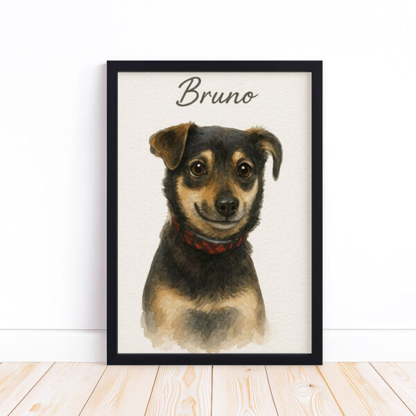 Personalized Pet Portrait of Dog Bruno in Watercolor Style Framed Art Print - Image 6