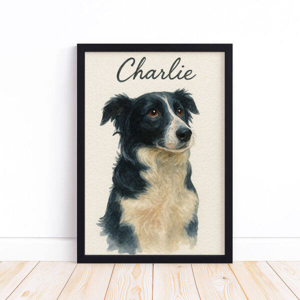 Personalized Pet Portrait of Your Dog Charlie in Stylish Watercolor Frame Art - Image 6