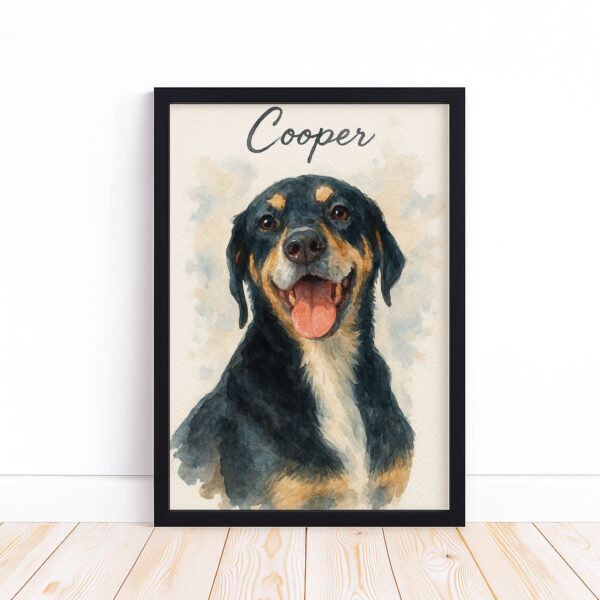 Custom Watercolor Pet Portrait of a Happy Dog Named Cooper in a Stylish Frame - Image 6