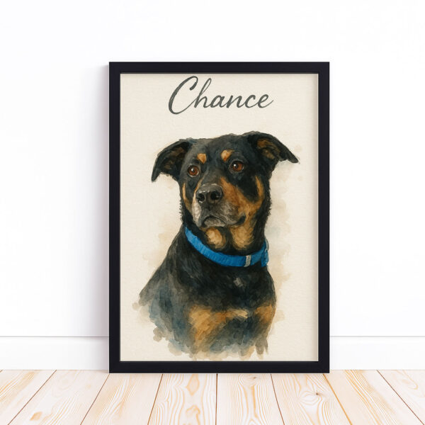 Personalized Dog Portrait Artwork Featuring Chance the Rottweiler in Watercolor Style Frame Decor - Image 6
