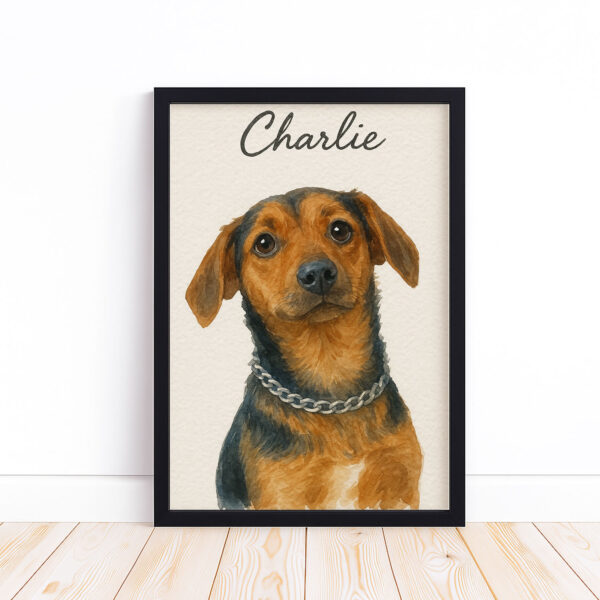 Personalized Dog Portrait Print for Pet Lovers - Charlie Dog Watercolor Artwork in Elegant Framed Design - Image 6
