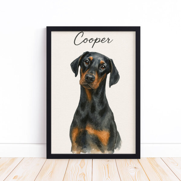 Custom Dog Portrait for Pet Lovers Featuring a Doberman Named Cooper in Elegant Framed Design - Image 6
