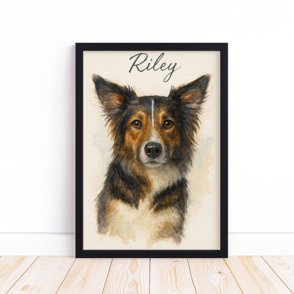 Customizable Watercolor Dog Portrait Framed Art with Pet Name Riley for Home Decor - Image 6