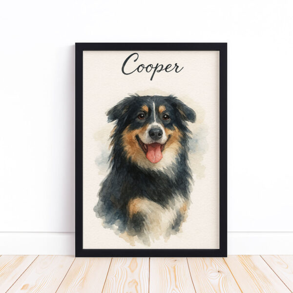Custom Watercolor Pet Portrait of Your Dog Cooper in a Stylish Frame for Home Decor - Image 6