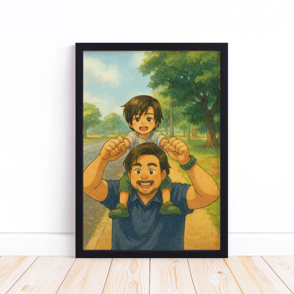 Father and Son Framed Art Print Cute Cartoon Style Family Bonding Decoration - Image 6