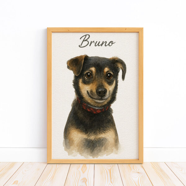 Personalized Pet Portrait of Dog Bruno in Watercolor Style Framed Art Print - Image 5