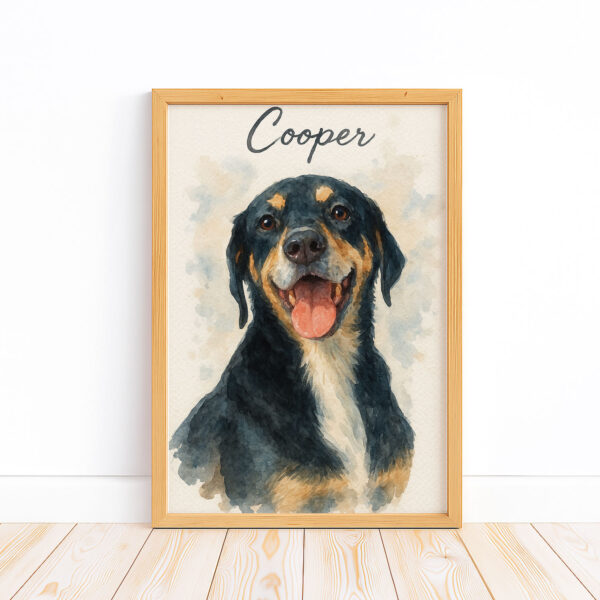 Custom Watercolor Pet Portrait of a Happy Dog Named Cooper in a Stylish Frame - Image 5
