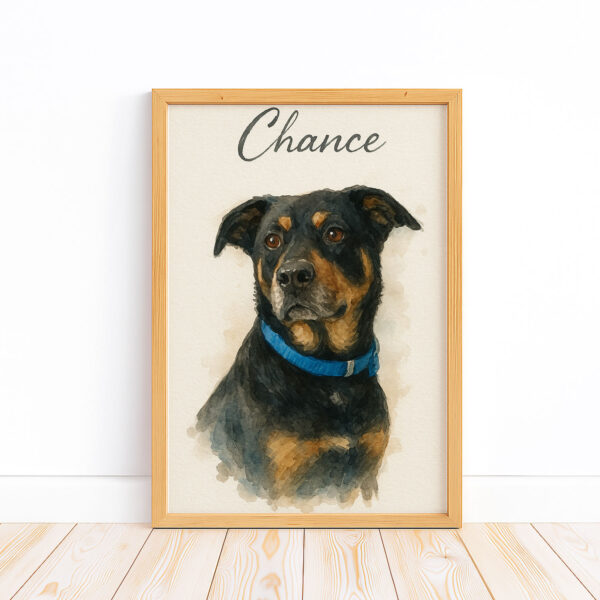 Personalized Dog Portrait Artwork Featuring Chance the Rottweiler in Watercolor Style Frame Decor - Image 5