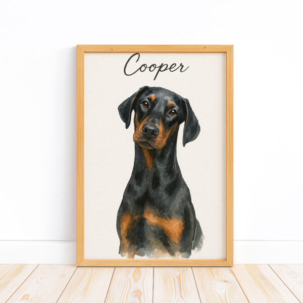 Custom Dog Portrait for Pet Lovers Featuring a Doberman Named Cooper in Elegant Framed Design - Image 5