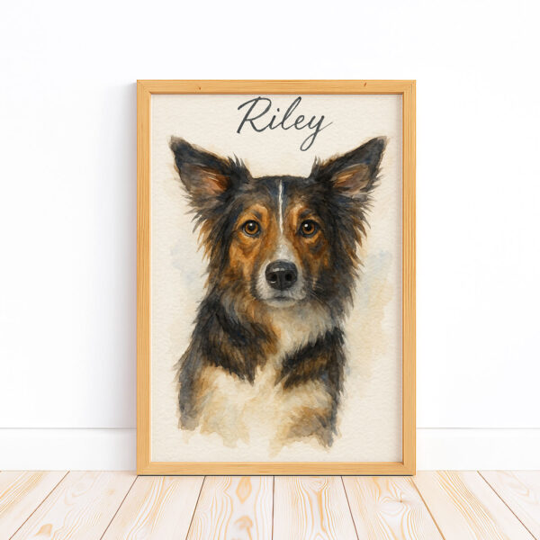 Customizable Watercolor Dog Portrait Framed Art with Pet Name Riley for Home Decor - Image 5