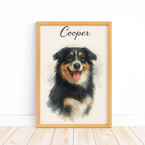Custom Watercolor Pet Portrait of Your Dog Cooper in a Stylish Frame for Home Decor - Image 5