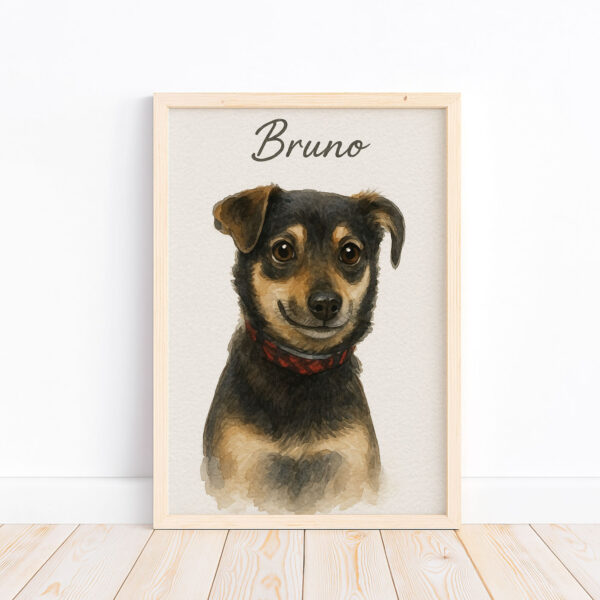 Personalized Pet Portrait of Dog Bruno in Watercolor Style Framed Art Print - Image 4