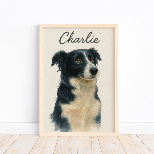 Personalized Pet Portrait of Your Dog Charlie in Stylish Watercolor Frame Art - Image 4