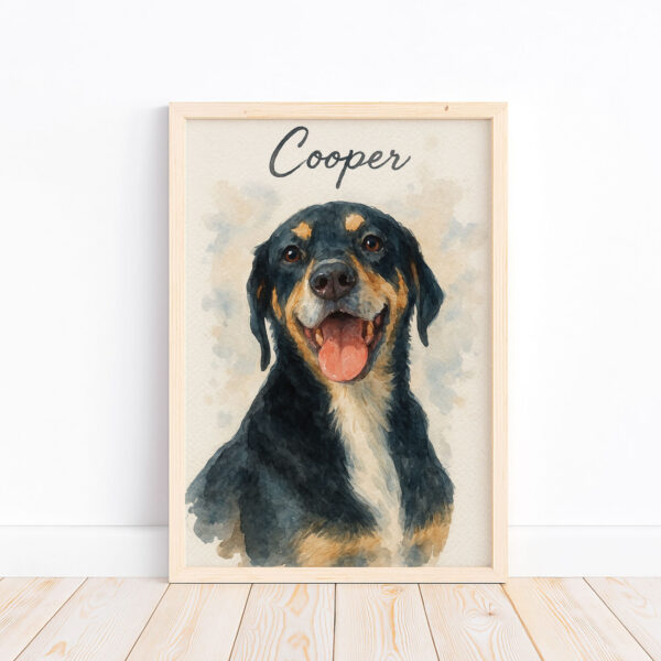 Custom Watercolor Pet Portrait of a Happy Dog Named Cooper in a Stylish Frame - Image 4