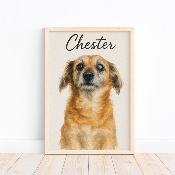 Personalized Watercolor Dog Portrait of Chester for Pet Lovers Stylish Home Decor - Image 4