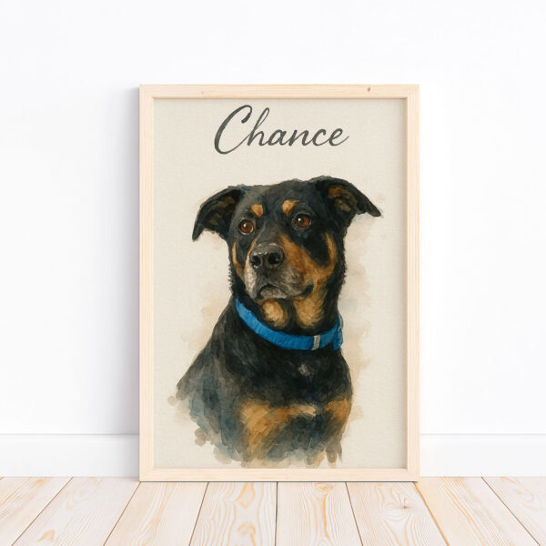Personalized Dog Portrait Artwork Featuring Chance the Rottweiler in Watercolor Style Frame Decor - Image 4