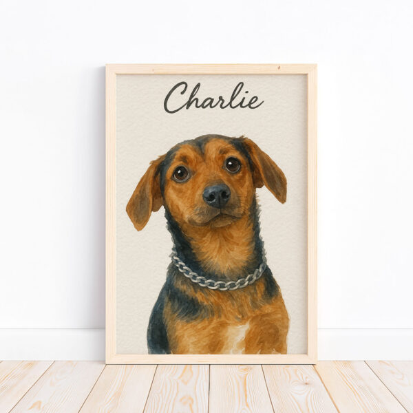 Personalized Dog Portrait Print for Pet Lovers - Charlie Dog Watercolor Artwork in Elegant Framed Design - Image 4