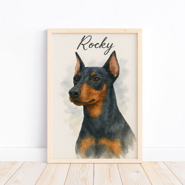 Personalized Watercolor Dog Portrait Custom Art Print for Pet Lovers Featuring Rocky the Doberman - Image 4