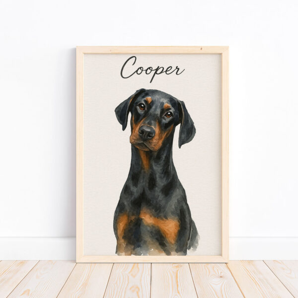 Custom Dog Portrait for Pet Lovers Featuring a Doberman Named Cooper in Elegant Framed Design - Image 4
