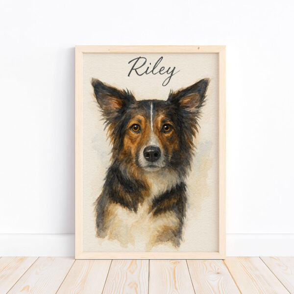 Customizable Watercolor Dog Portrait Framed Art with Pet Name Riley for Home Decor - Image 4